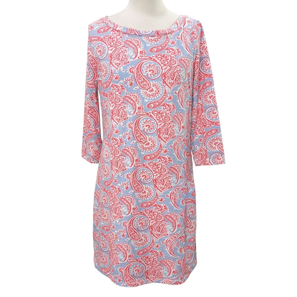 Gretchen Scott Size S Shift Dress Paisley Preppy 3/4 Sleeve Cotton Stretch